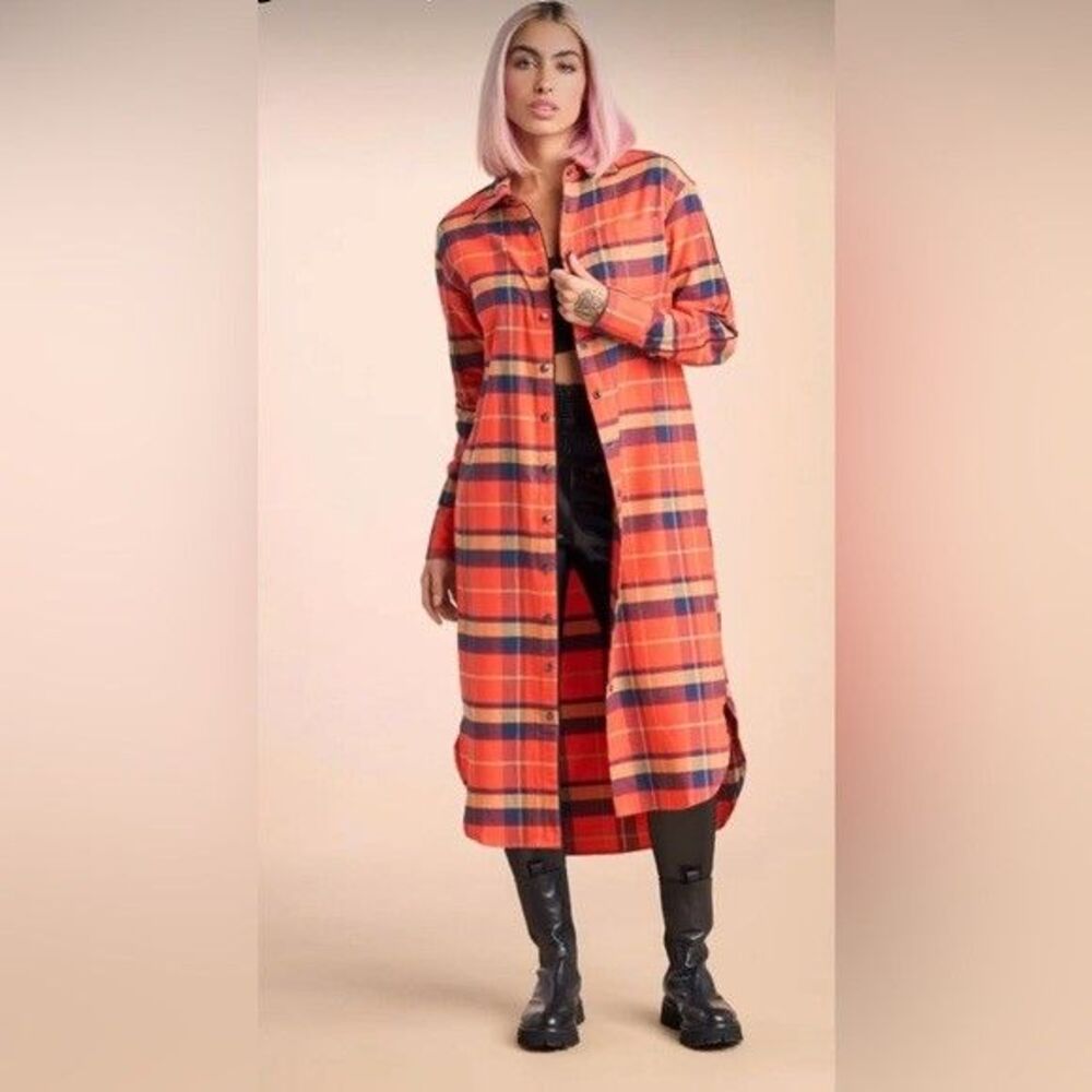 LITA by Ciara/Revolve NWT Plaid Brushed Flannel Maxi Button-Front Shirt Large